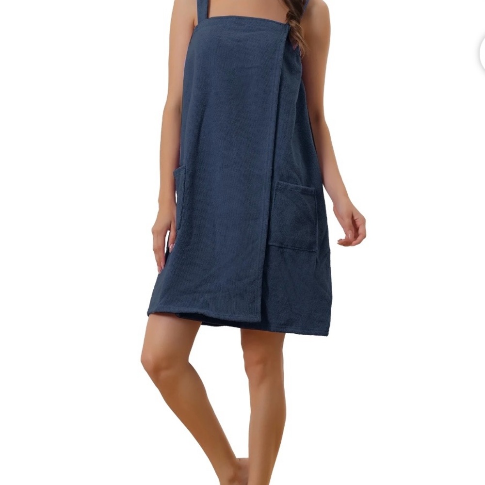 Women's Navy wrap towel with straps
